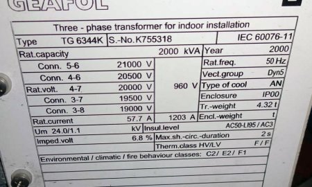 20 KV - 2.000 KVA-690V Seco Siemens