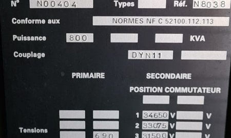 Placa Trafo 30 KV-800KVA-690V Portugal 01