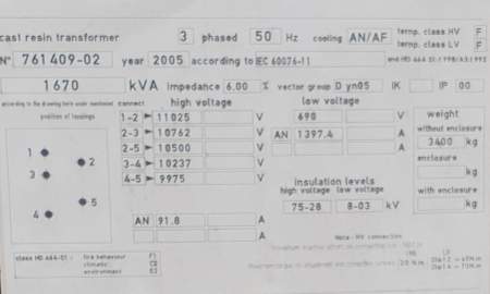 Traformator Dry 10 KV - 1670 KVA – 690 V -02